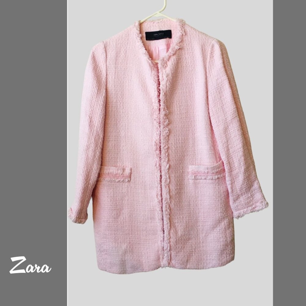 ZARA Pink Tweed Jacket Coat Sz M - Picture 3 of 6